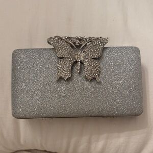 Glamorous Silver Butterfly Clutch